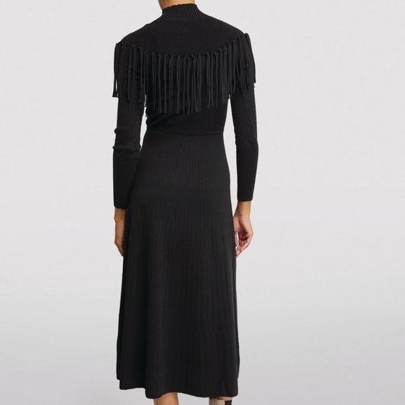 SANDRO Wool-Blend Fringe Midi Dress - Picture 3 of 7